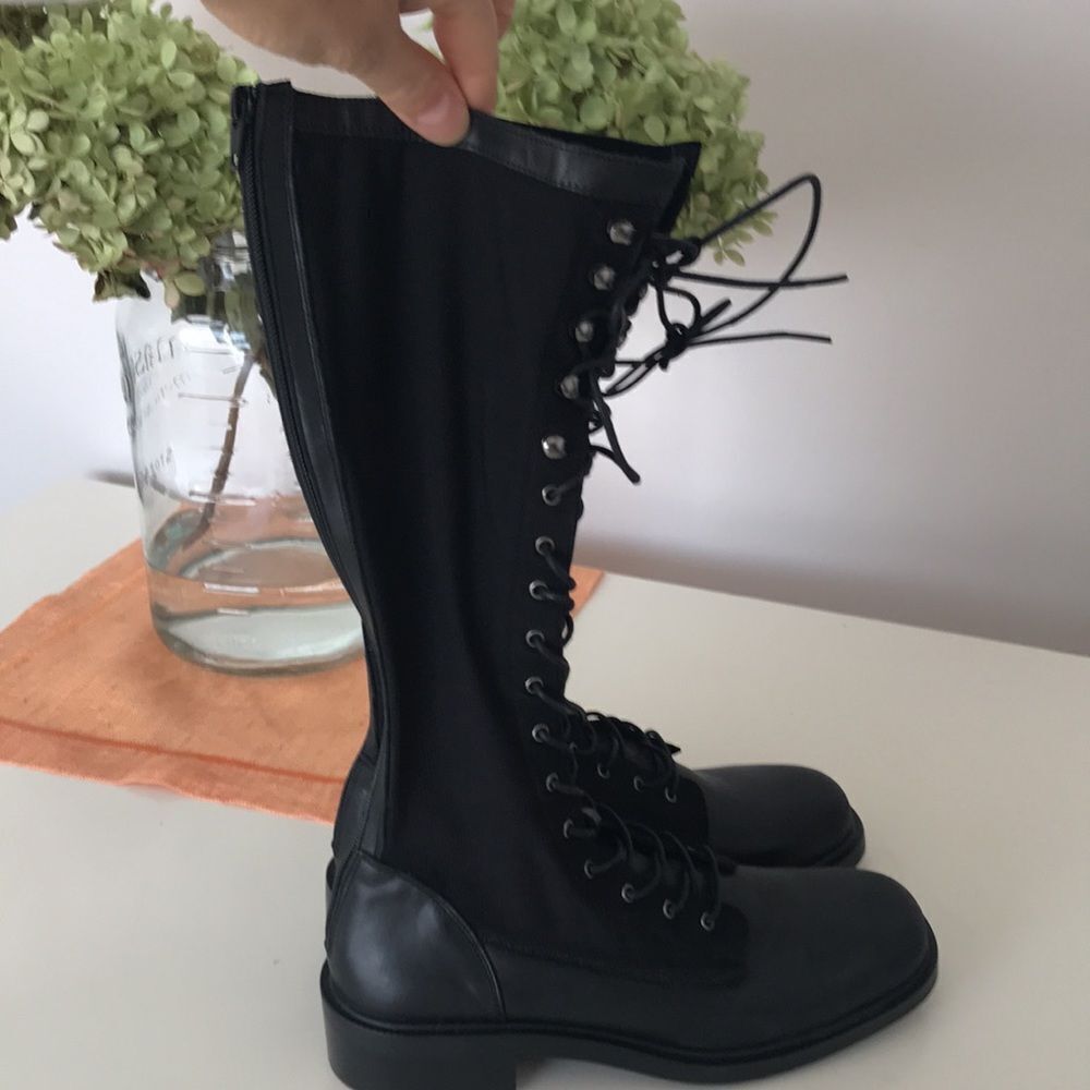 Free People Trickum Black Leather Mesh Knit Zip Tall Boots size 39 - Picture 6 of 15